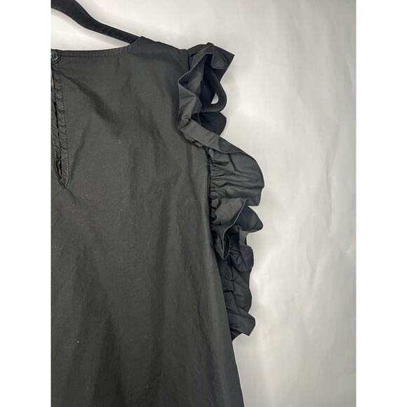 Black Ruffle Cotton Top Womens Medium Flutter Sleeves Romantic Cottagecore Fairy - Picture 12 of 15